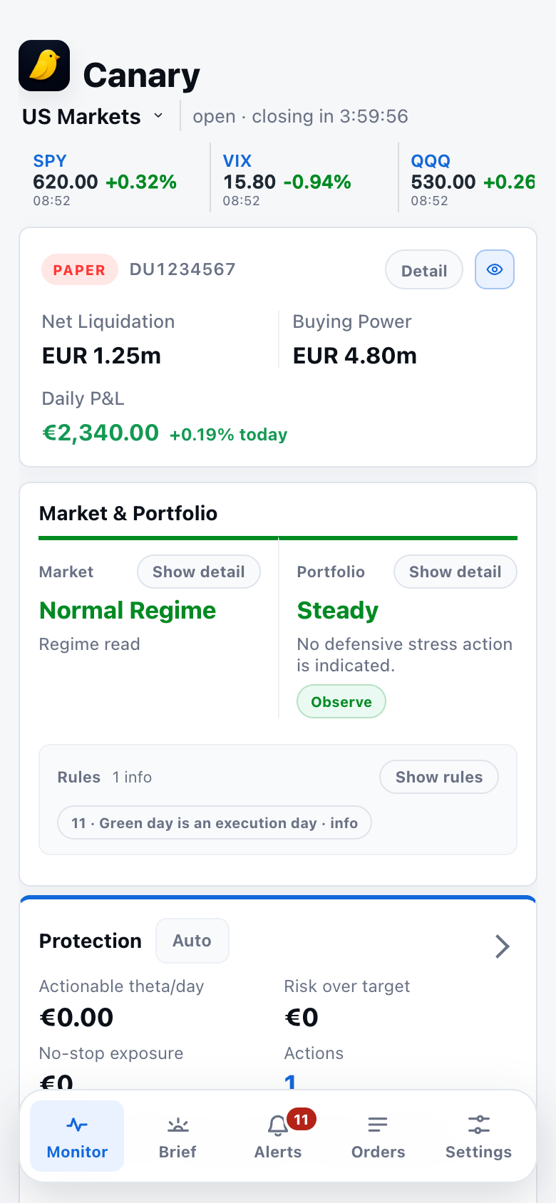 Canary mobile app monitor screen
